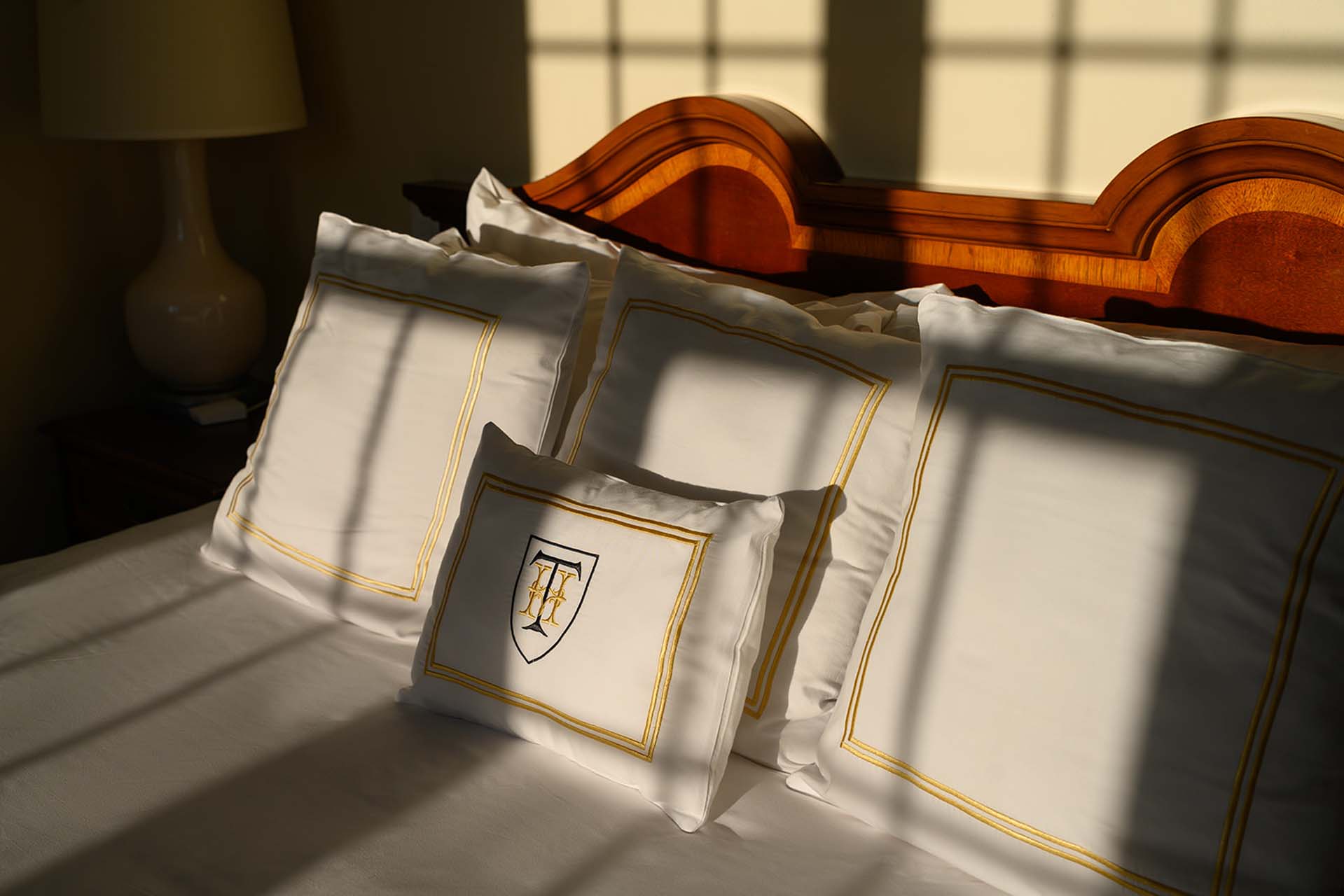 Bedding pillows with sunset shadow
